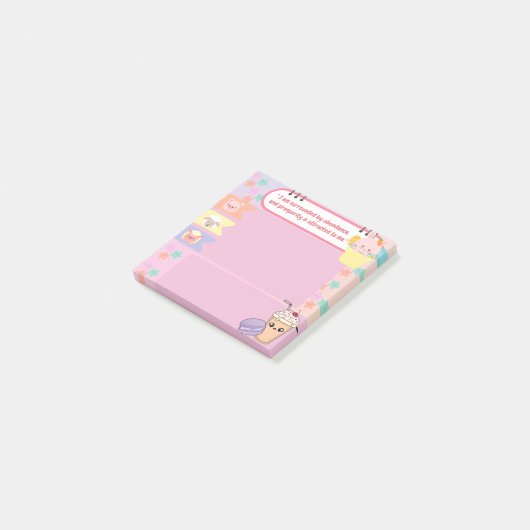 Kawaii Cute Pink en Paars Motivatie Post-it® Notes (Schuin)