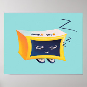 Kawaii Cute Slaping Alarm Clock Character Poster