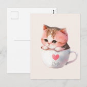 Kawaii Cute Striped Pink Chibi Cat Briefkaart (Voorkant / Achterkant)