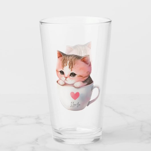 Kawaii Cute Striped Pink Chibi Cat Glas (Achterkant)