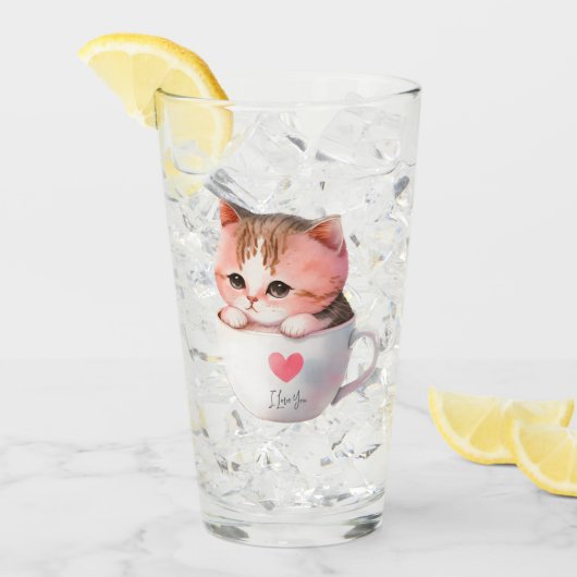 Kawaii Cute Striped Pink Chibi Cat Glas (Voorkant ijs)