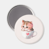 Kawaii Cute Striped Pink Chibi Cat Magneet (Voorkant / Achterkant)