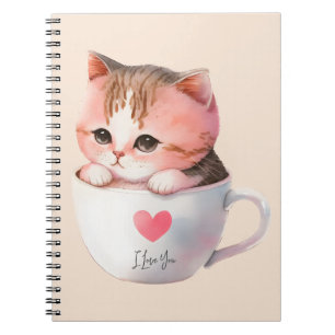 Kawaii Cute Striped Pink Chibi Cat Notitieboek