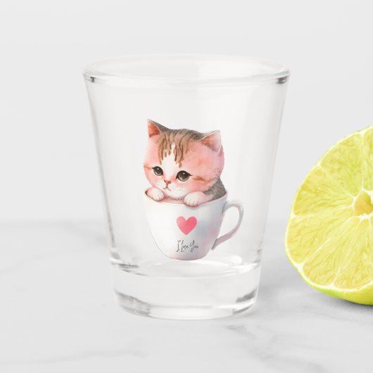 Kawaii Cute Striped Pink Chibi Cat Shot Glas (Voorkant)