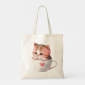 Kawaii Cute Striped Pink Chibi Cat Tote Bag (Achterkant)