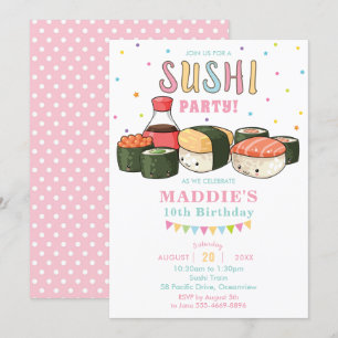 Kawaii Cute Sushi Pastel Girl Birthday Kaart