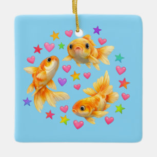 kawaii cute y2k regenboog goudvis keramisch ornament