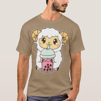 Kawaii Cute Zodiac Boba Goat Strawberry Bubble Mil T-shirt