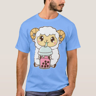 Kawaii Cute Zodiac Boba Goat Strawberry Bubble Mil T-shirt