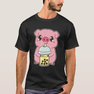Kawaii Cute Zodiac Boba Pig Banana Bubble Pearl Mi T-shirt