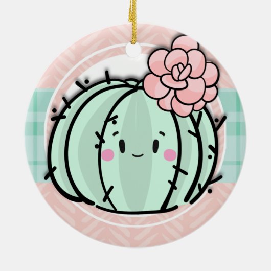 Kawaii Cutie Cactus Succulent Kerstmis Keramisch Ornament (Achterkant)