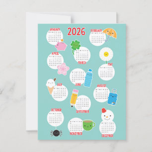 Kawaii Dagelijks Leven 2026 Kalender Briefkaart