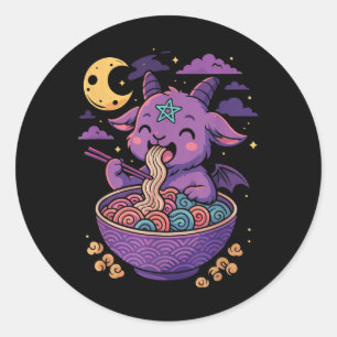 Kawaii Demon Ramen Noodles Goat Pentagram Pastel B Ronde Sticker
