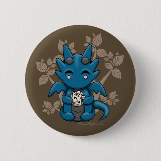 Kawaii Dice Dragon Button Pin (Voorkant)
