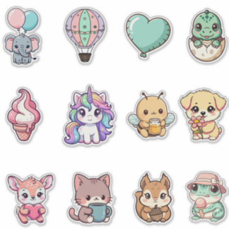 Kawaii Dierenstickerbundel – Schattige Fantasy & A Sticker