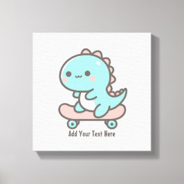 Kawaii Dino op skateboard gepersonaliseerde tekst Canvas Afdruk