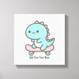 Kawaii Dino op skateboard gepersonaliseerde tekst Canvas Afdruk