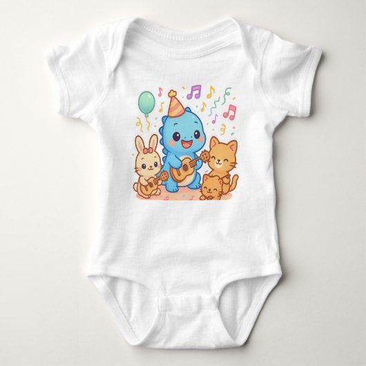 Kawaii Dinosaur Kinder feestontwerp - Schattigee D Romper (Voorkant)