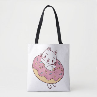 Kawaii Donut Cat Sac fourre-tout - Carton mignon K