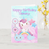 Kawaii Dreamweaver Unicorn Rainbow Cloud Happy Bir Kaart (Gele Bloem)