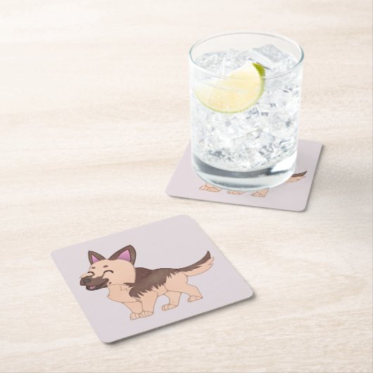 Kawaii Duitse herdershond Vierkante Kartonnen Onderzetter (Insitu)
