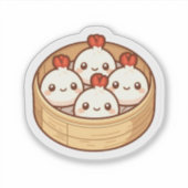 Kawaii Dumpling Bamboe Mand Art Sticker (Voorkant)