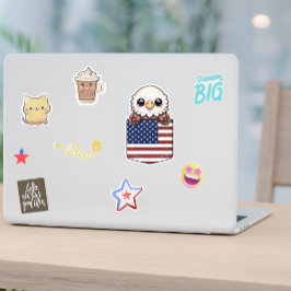 Kawaii Eagle Amerikaanse vlag zak Sticker