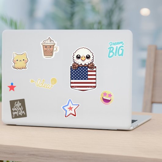 Kawaii Eagle Amerikaanse vlag zak Sticker