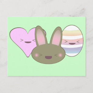 KAWAII EASTER TRIO BUNNY CHOCOLATE EGG HEART HAPPY FEESTDAGENKAART