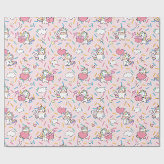 Kawaii Eenhoorn & Hartjes Patroon op Roze Cadeaupapier