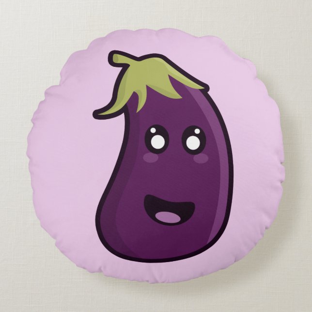 Kawaii eggplant rond kussen (Voorkant)