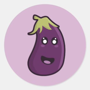 Kawaii eggplant ronde sticker