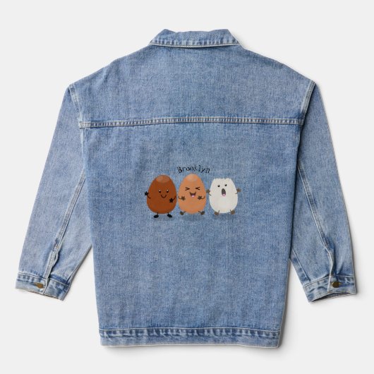 Kawaii eggs funny cartoon denim jacket (Achterkant)