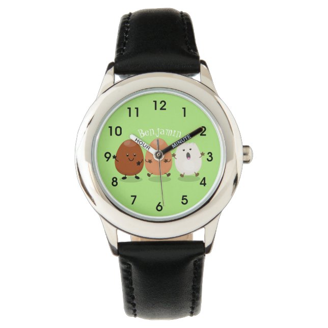 Kawaii eggs funny cartoon horloge (Voorkant)