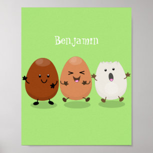 Kawaii eggs funny cartoon poster