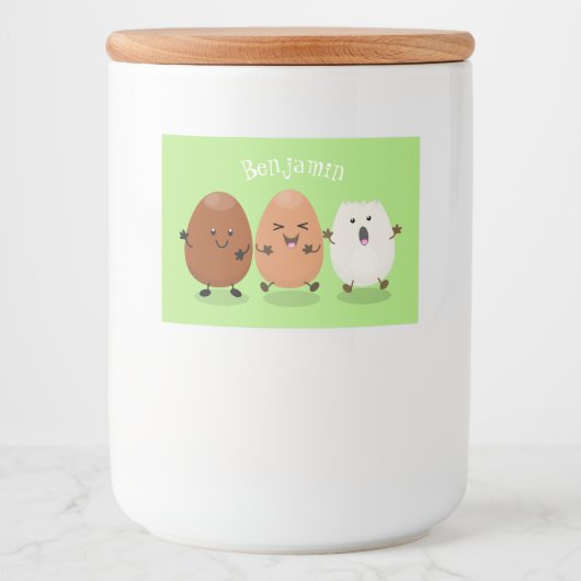 Kawaii eggs funny cartoon voedselcontainer etiket (Voorkant)