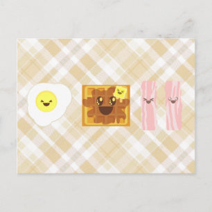 kawaii eggs waffle bacle breakfast briefkaart