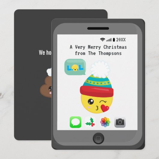 Kawaii Emoji themed Merry-kerstgroetings Kaart (Voorkant / Achterkant)