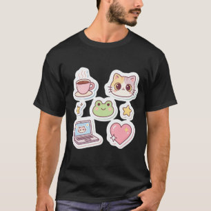 Kawaii Esthetische Kat en Kikker Sticker Pack Past T-shirt