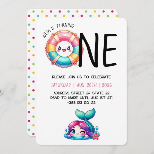 Kawaii Été 1er Anniversaire Fête Invitation (Devant / Derrière)
