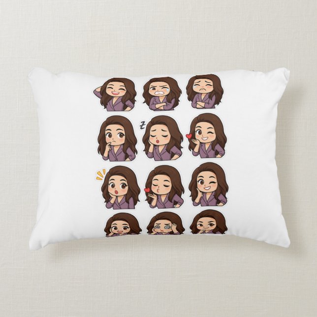 Kawaii Expression Throw Pillow – Boss Babe Vibes Accent Kussen (Voorkant)