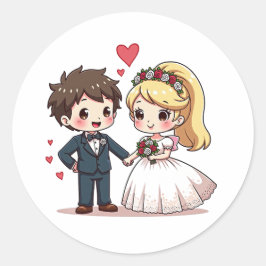 Kawaii Fairy Tale Wedding – Chibi Paar Ronde Sticker