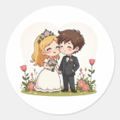 Kawaii Fairy Tale Wedding – Chibi Paar Ronde Sticker (Voorkant)