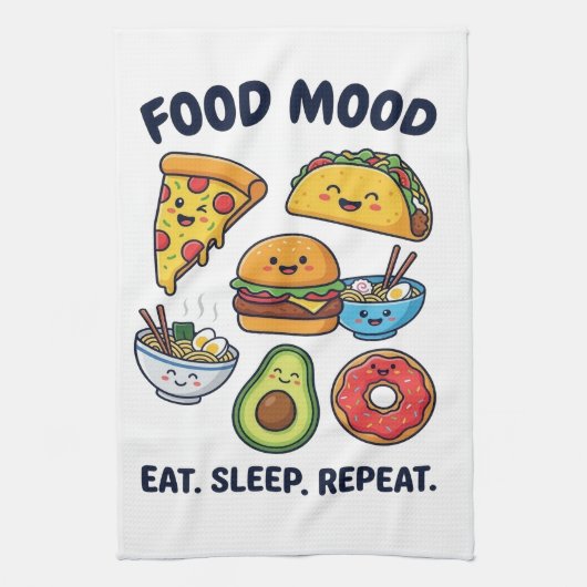 Kawaii Fast Food Mood Patterns Theedoek (Verticaal)