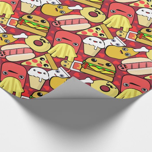 Kawaii Fast Food Patterned Red Cadeaupapier (Hoek)