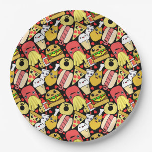 Kawaii Fast Foodie Characters Pattern Papieren Bordje