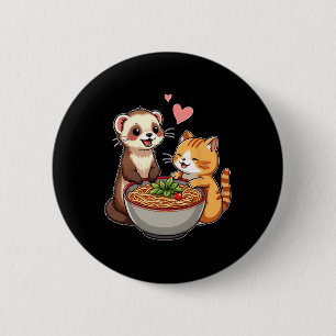Kawaii Ferret en Cat Eating Ramen Schattige Japans Ronde Button 5,7 Cm