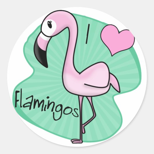 Kawaii Flamingo Cadeaus Ronde Sticker (Voorkant)