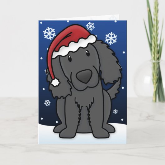 Kawaii Flat-Coated Retriever Christmas Kaart (Voorkant)