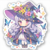 Kawaii Floral Loli Witch Sticker (Voorkant)